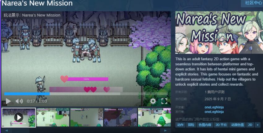 【PC/安卓/官中/动作/ACT游戏/510M】娜莉亚的新任务（Narea&rsquo;s New Mission ）Ver1.7 官中步兵版+存档+PC+安卓+动作ACT游戏+510M